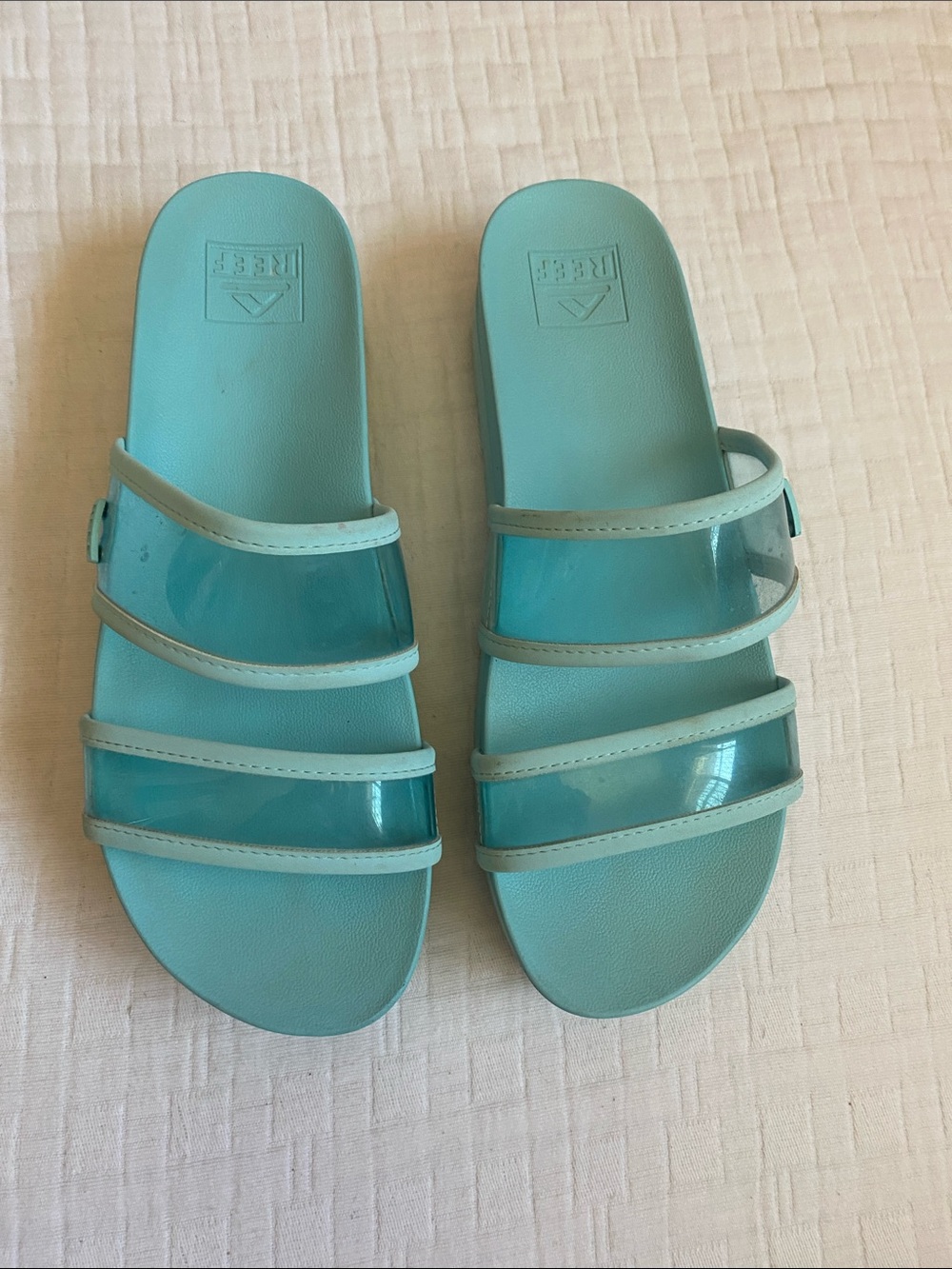 REEF Women's Aqua/Turquoise Triple-Strap Slide Sandals